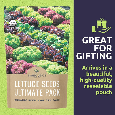 Pack 25 Packs 2026 Organic Lettuce & Greens Seed Variety - Individual - Season - Lacinato Kale, Roquette Arugula, Red