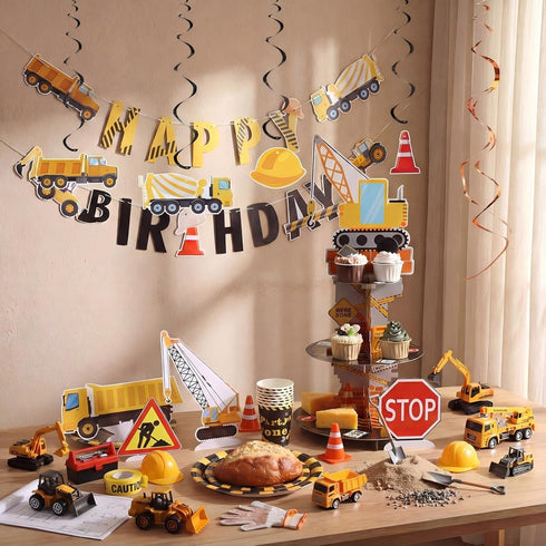 258 Set Pcs Construction Birthday Party Supplies Decoration Include Disposable Paper Plate Napkin Teacup Saucer Cupcake