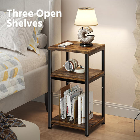 3 Simple Trending Side Table, End Table Night Stand, Tiers Shelf for Living Room, Rustic Brown