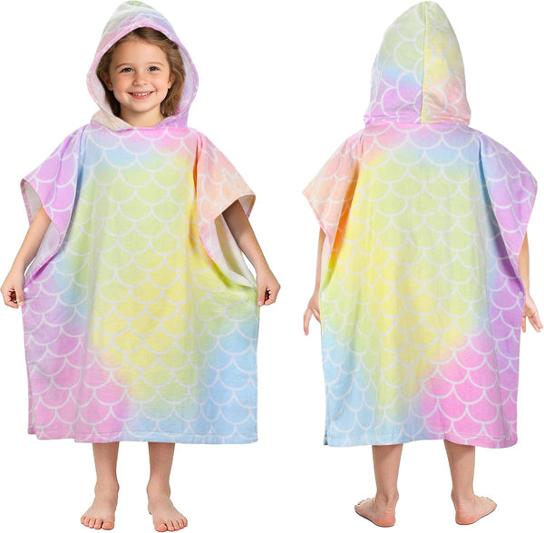 Catalonia Mermaid Hooded Poncho Towel for Toddler Aged 2-6, 100% Cotton, Absorbent