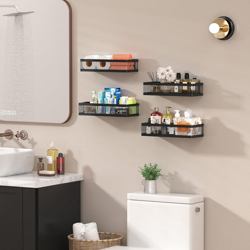 PUSDON Wall Mount Hanging Storage Baskets Organizer, Metal Wire Bin Rack for Kitchen, Bathroom, Shower, Spice Shelf,