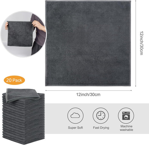 12inchx12inch 20 Pack SINLAND Microfiber Rag Absorbent Cleaning Cloth Kitchen Dish Cloth Quick Dry Streak Free Dish