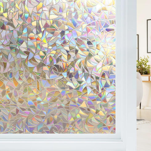 Haton Window Privacy Film, Stained Glass Rainbow Film, Static Cling Sun Blocking Stickers, 17.5" x 78.7"