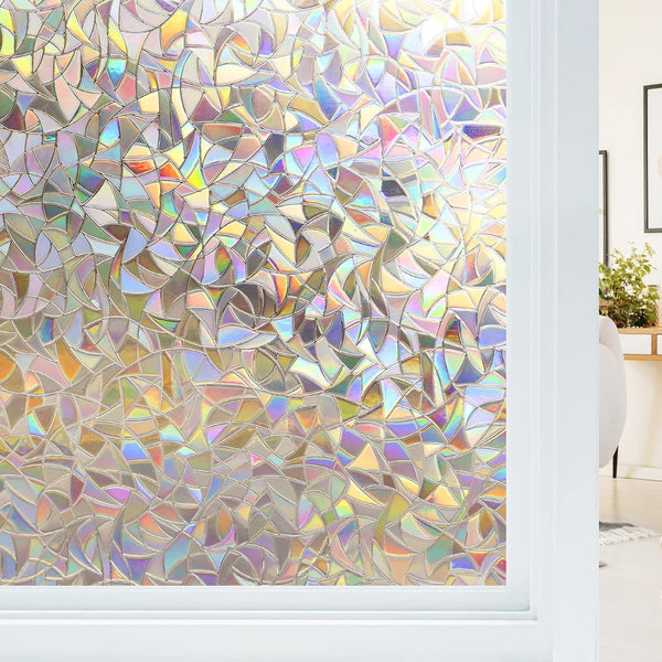 Haton Window Privacy Film, Stained Glass Rainbow Film, Static Cling Sun Blocking Stickers, 17.5" x 78.7"
