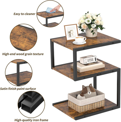3 S-Shaped Side Table Tier, Minimalist Nightstand for Small Spaces with Open Storage, Narrow End Table for Living Room