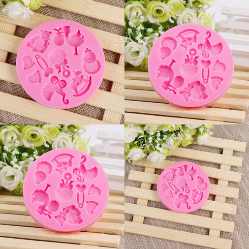 Rainmae 6Pcs Cute Baby Silicone Fondant Cake Mold, Baby Birthday Party Kitchen Baking Moulds for Cake Decorating