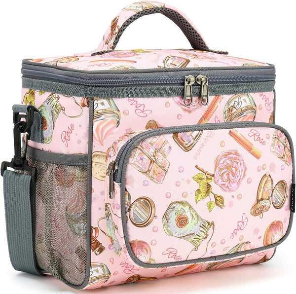 FlowFly Insulated Reusable Lunch Bag - Large Lunch Box for Adults with Adjustable Strap, Rose