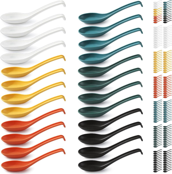 Kyraton 24 Pieces Soup Spoons, Reusable Plastic Table Spoon, Sturdy Asian Dinner Spoon, BPA Free