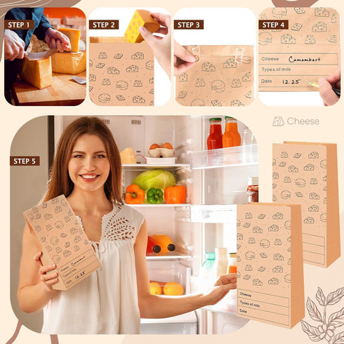 MotiMind 15 Count 10.6 6 Inches Cheese Storage Bags for Refrigerator x Cheese Paper Bags, Sandwiches, Wrapping