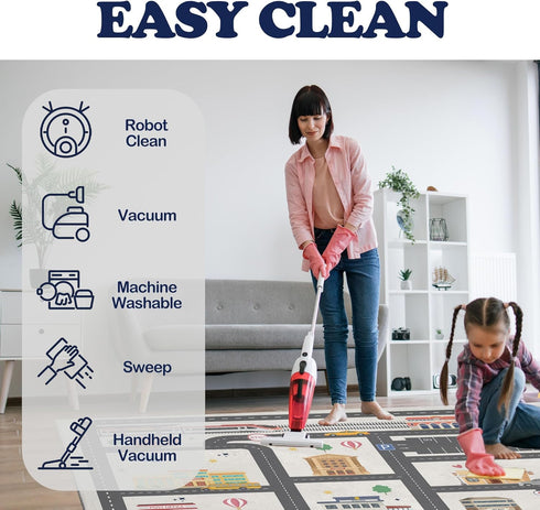 5x7ft Kids City Road Car Play Rug - Non-Slip Faux Wool Carpet with Interactive City Map Design, Educational Toy Vehicle