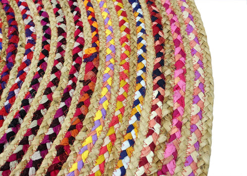 COTTON CRAFT Jute Chindi Braid Rag Rug - 3 Feet Round Multi Color, Handwoven Reversible Natural Cotton