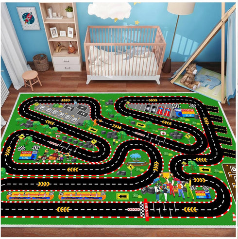 47''x71'' Kids Car Rug for Play Toy Cars, Race Track Playmat Carpet Kid Play Road Rugs for Playroom Classroom Kids