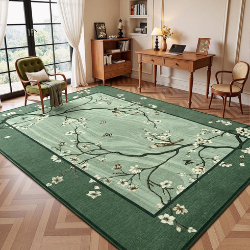 4x6 Area Rug for Living Room, Oriental Floral Birds Washable Rugs for Bedroom, Soft Low Pile Non Slip Carpet for Dining