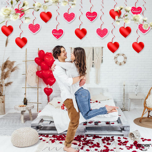 KatchOn Red Hearts Valentines Hanging Decorations - Pack of 30, No DIY, Indoor Hanging Hearts Decor