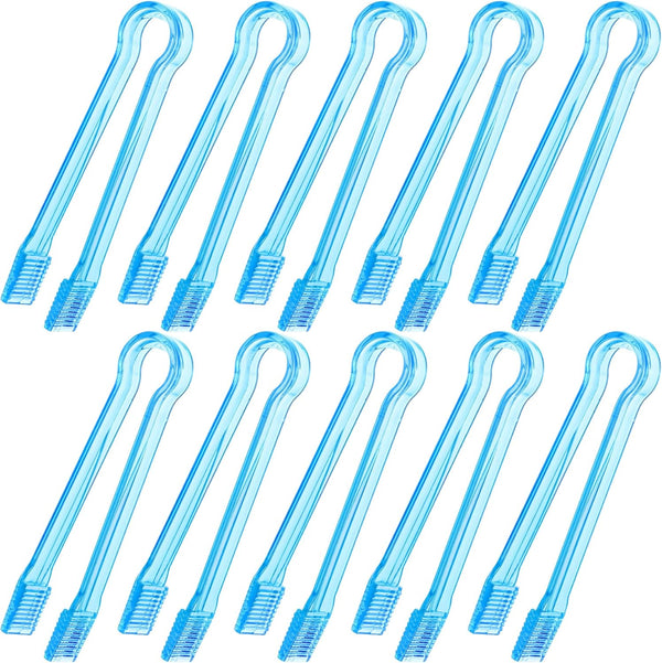 10 Pcs Clear Blue Plastic Buffet Serving Tongs, Mini Kitchen Tongs for Food, Ice, Salad, Barbecue, 6.3 Inches