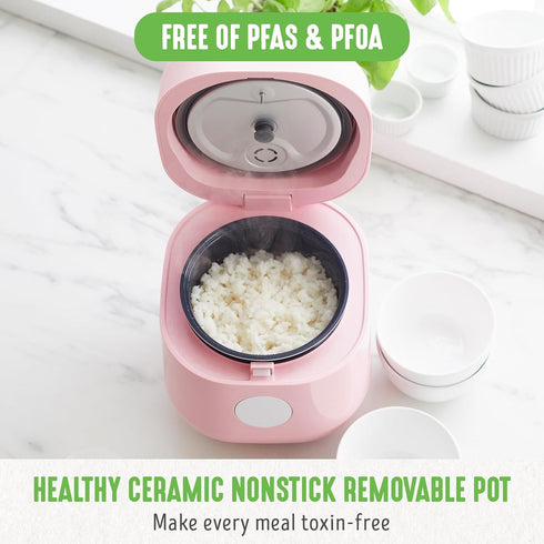 GreenLife 4-Cup Digital Rice Cooker, PFAS & PFOA-Free Removable Ceramic Dishwasher Safe Pot, Healthy Cooking Oats,