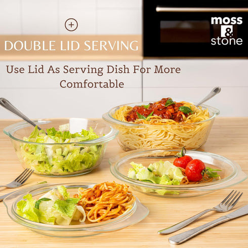 Moss & Stone Basics 6-Piece Clear Glass Casserole Dishes with Lids, Durable Borosilicate Bakeware Set