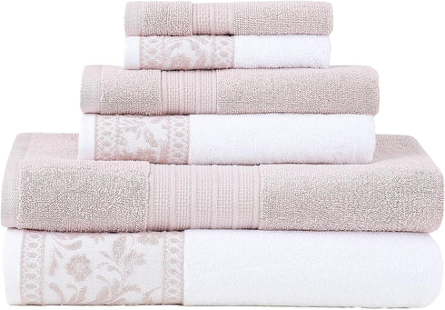 Modern Threads Allie 6-Piece 100% Cotton Towel Set Jacquard Floral Border Includes