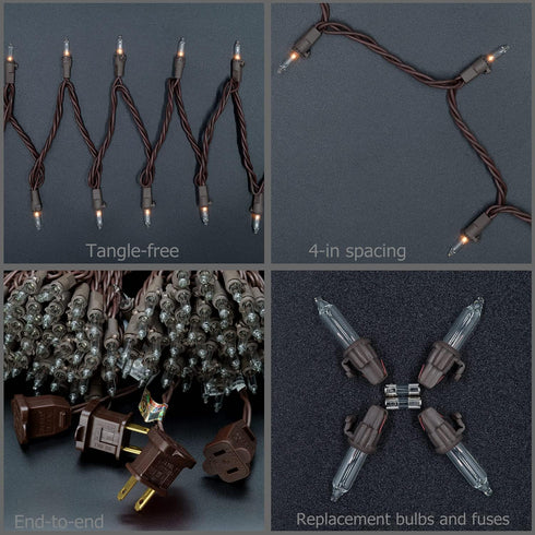 YULETIME Clear Christmas Lights with Brown Wire, 66 Feet 200 Count, Pack of 2 Sets 33 Ft Mini Light Set