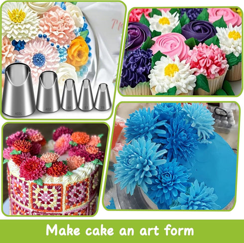 Suuker Rose Flower Piping Tips Set | Stainless Steel Chrysanthemum Nozzles for Decorating Cake Pastry Tool (5 Pieces)