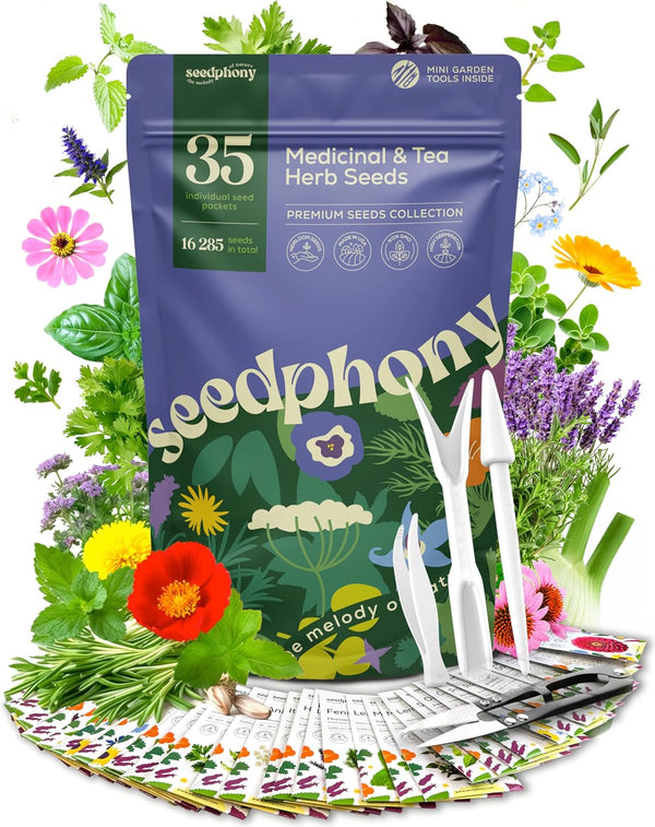 Seedphony 35 Medicinal & Tea Herb Seeds Variety Pack - 16,285+ Non-GMO