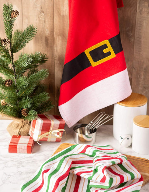 DII Holiday Dish Towels Christmas Kitchen Décor, 18x28, Santa Belt, 2 Piece Set