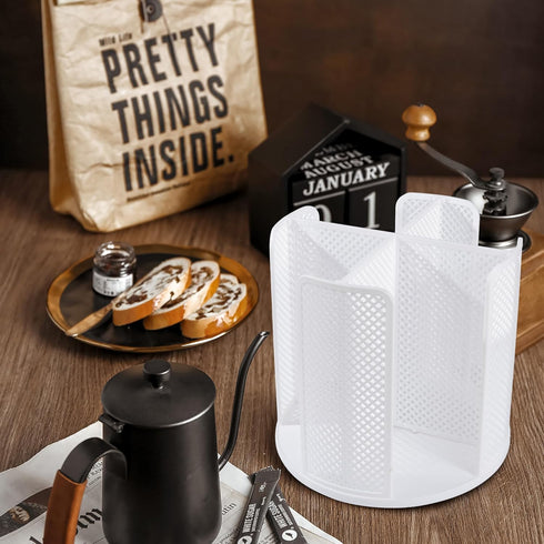 Rotating Paper Cup Dispenser with 4 Compartments, Removable Plastic Cup Storage & Lid Holder for Kitchen Countertops