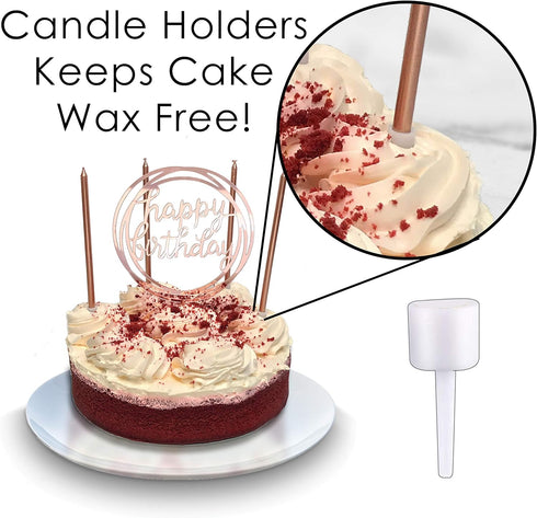 24 Count Tall Thin Metallic Rose Gold Birthday Candles with Holders, Elegant Classy Cake Topper for Custom Birthday Cake