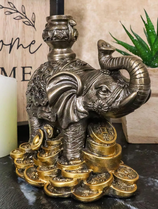 Ebros Small Feng Shui Elephant Carrying Wealth Pot - 4.25" Long Home Decor Accent Figurine