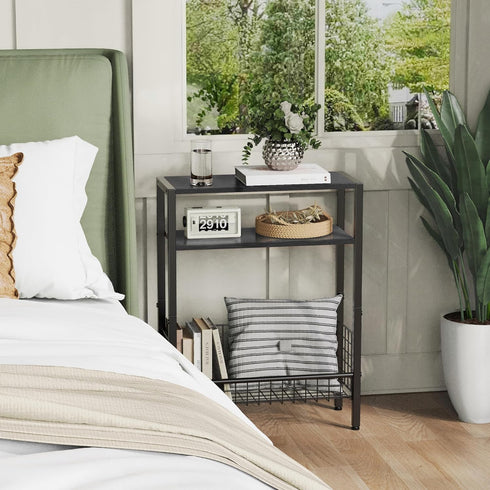 3 DIY Narrow Side Table, Tier End Table with Various Storage Basket, Slim Sofa Side Table for Small Spaces, Skinny