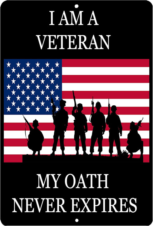 Rogue River Tactical USA Flag Veteran Oath Metal Tin Sign Wall Decor for Man Cave, Bar, Military