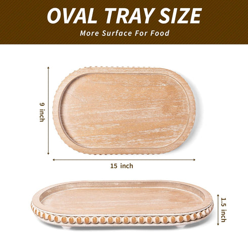 15in Counter,Living HPC Decor Oval Tray for Home Decor - Brown Wood Beaded Tray - Decorative Serving Tray,Rustic