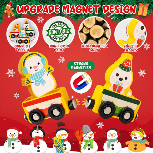 2025 Commodum Set, 24 Countdown Christmas Advent Calendar Gifts for Kids, Magnetic Wooden Animals Train Days Advent