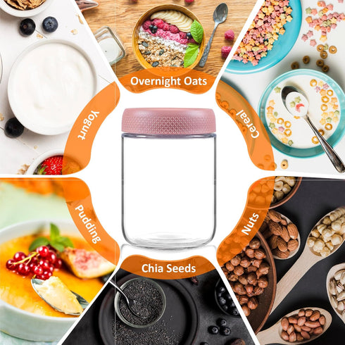 MOLADRI 16 oz/480 ml 4 Pack Glass Storage Canister with Airtight Lid, Clear Overnight Oats Containers, Cute Decorative