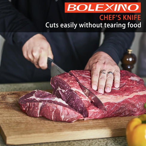 Chef Knife,10 inch High Carbon Stainless Steel Kitchen Knife, Sharp Cutting Knife W/Ergonomic Handle for Household or Business (Black) by BOLEXINO