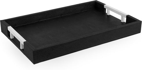 Modern Elegant 17.5"x12" Black Rectangle Shagreen Faux Leather Decorative Tray Ottoman Coffee