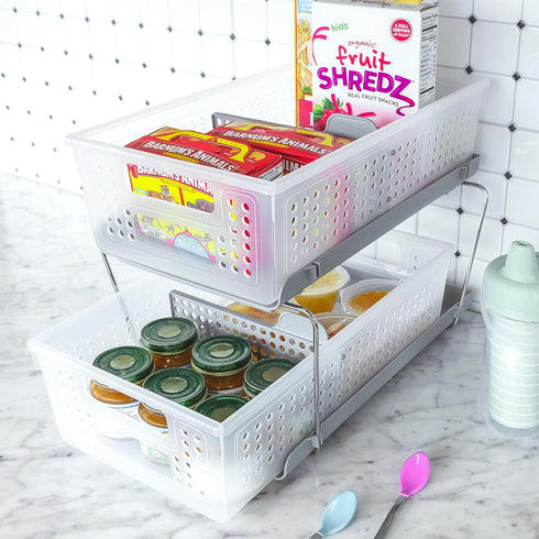 2 madesmart Tier Organizer, Under Cabinet Storage with Pull Out Sliding Drawers, for Cleaning Supplies, Pantry