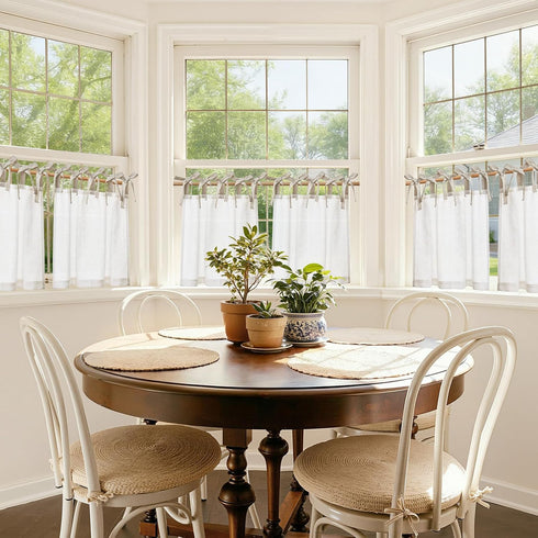 jinchan 24 Inch Set 2 Linen Tie Top Curtains Length Farmhouse Cafe Curtains of for Bedroom Bathroom Rustic Small