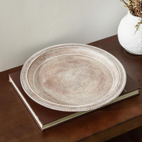 Counter- 11.8" Farmhouse Rustic Coffee Table Tray for Home Decor, Round Wooden Powder Compressed Decorative Tray, Wood