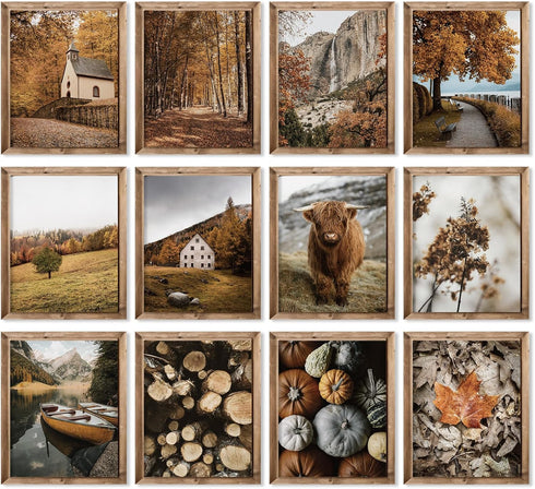 JarThenaAMCS 12Pcs Fall Wall Art Prints: Country Autumn Landscape Art Poster for Seasonal Home Gallery, 8 x 10in