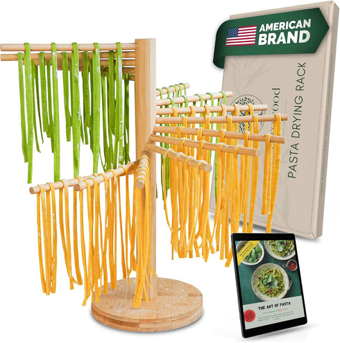 Purewood Premium Collapsible Pasta Drying Rack, Wooden Noodle Dryer Stand for Fresh Pasta,