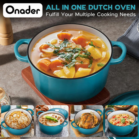 6 Onader Enameled Cast Iron Dutch Oven, QT Dutch Oven Pot with Lid, Heavy Duty Cookware for Sourdough Bread Baking