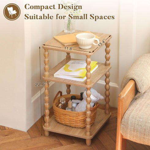 3 Fultyle End Table, Modern Side Table with Tier Open Shelf, Small Table Bed Side Tables Bedroom for Small Spaces