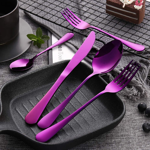 Silverware Set, 20-Piece Purple Flatware Cutlery Set, Service for 4, Stainless Steel Kitchen Utensil Set for Home &