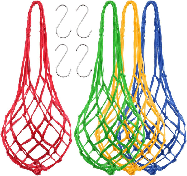 Ranjaner 4pcs Chicken Vegetable Hanging Feeder Polyester Chicken Vegetable String Bag with Metal