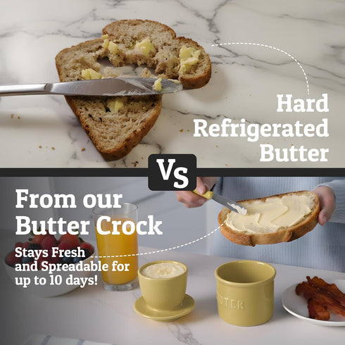 Counter, PriorityChef Butter Crock with Lid with Water Line, Ceramic French Butter Dish to Leave On Khaki