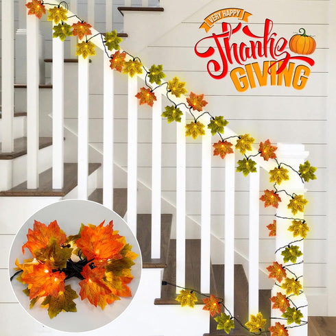 13.6FT 35LED SUNSGNE Fall Lights Thanksgiving String Lights, Orange Yellow Green Maple Leaf String Lights