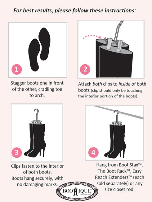 The Boot Hanger - Set of 3 Shoe Storage Space Saver, Boot Holder, Boot Clips (Silver)