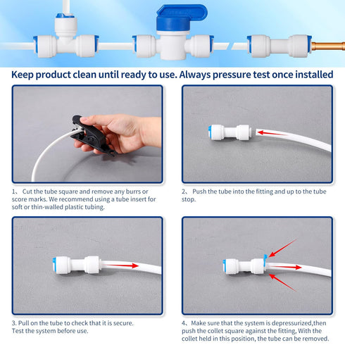 Professional 1/4" OD Tubing Water Line Kit for Refrigerator Ice Makers, 32.8 ft with Fittings