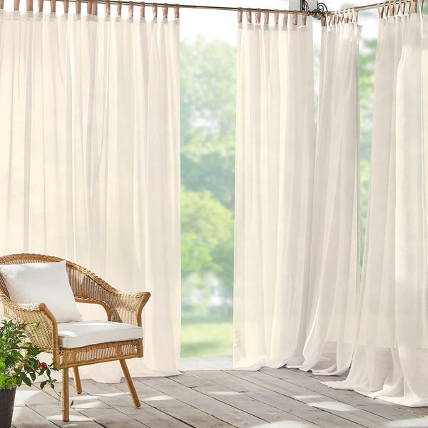 Elrene Home Fashions Darien Weatherproof Tab-Top Sheer Solid Color Curtain Panel, 52”W x 84”L, Indoor/Outdoor, Ivory
